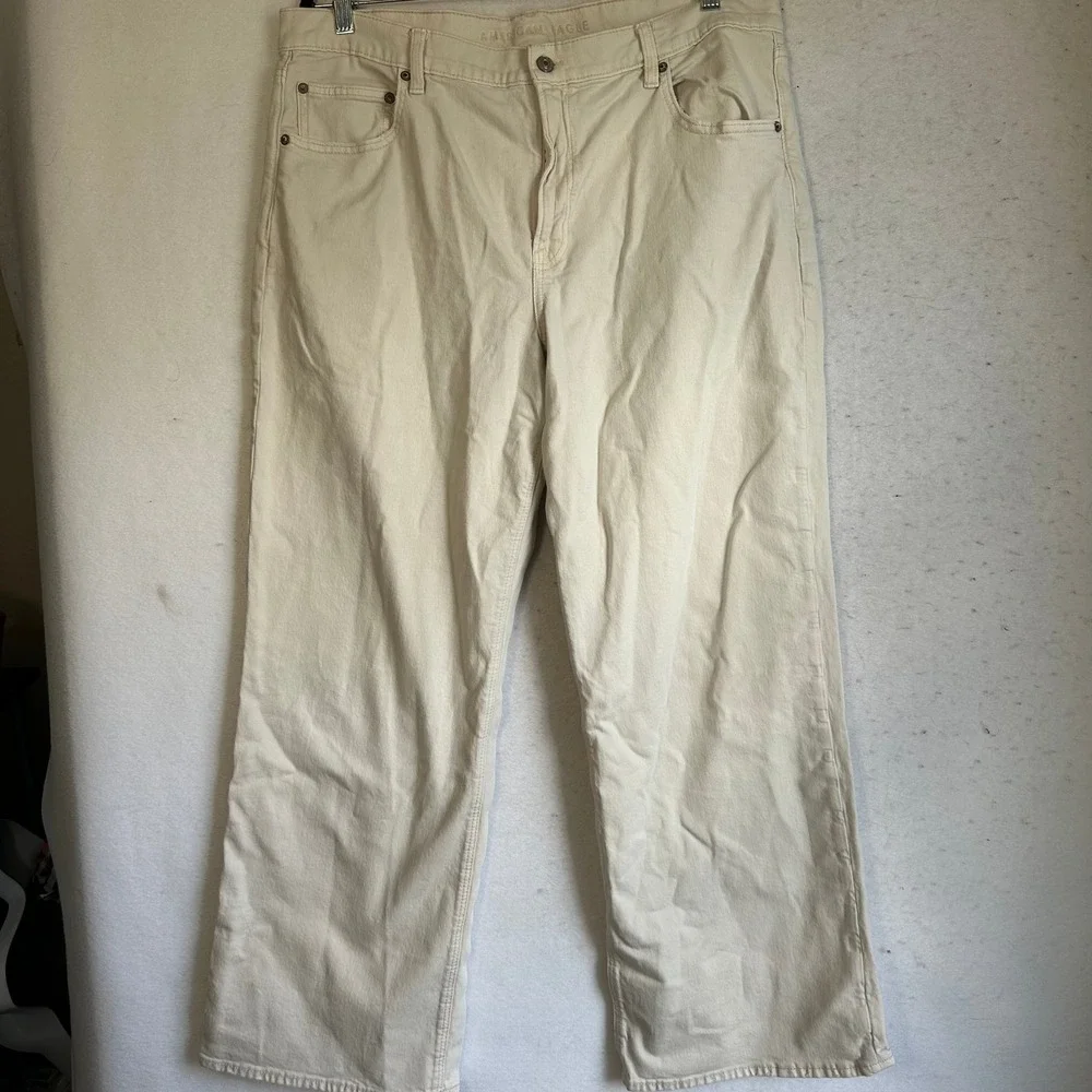 American‎ Eagle Stovepipe Cream Off White Straight Leg Jeans Womens 18 Long